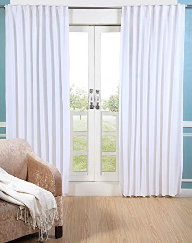 GFI LINEN CLUBS White Cotton Tab Top Curtains – 50x63 inch Window Panel Set, 2 Panels for Living Room, Bedroom or Bathroom