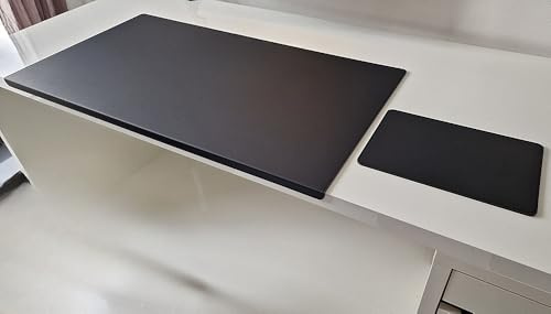Gewinkelte Schreibtischunterlage mit Kantenschutz + Mousepad Echt Leder Schwarz mit roten Absatz 70 x 47cm Echt Rindsleder glatt