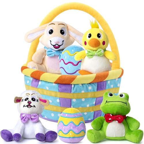 JOYIN 7 Teiles Osterkörbchen aus Plüsch im Originalstil, Plüsch-Spielset Gelten Kinder Ostenthemen-Partei Zubehör, Ostereissche, Korbfüler Füller, Requisiten DeKorationden, Ostergeenke