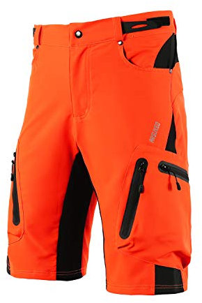 ARSUXEO Herren Radhose Loose Fit MTB Shorts Wasserabweisende Outdoor Sporthose mit 7 Taschen 1202 Orange XL