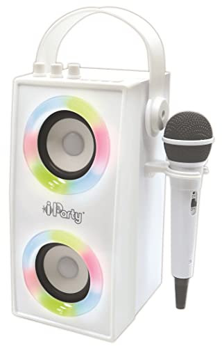 Lexibook, iParty, Enceinte Portable Bluetooth Lumineuse avec Micro, karaoké, Effets Lumineux, sans-Fil, USB, Carte SD, Batterie Rechargeable, Blanc, BTP180Z