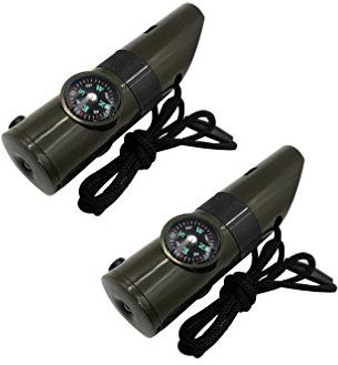 MeiNvShe Notfallpfeife, 7-in-1, Notfallpfeife mit Kompass und Thermometer, laute Sicherheitspfeife mit Umhängeband, für Outdoor-Wandern (grün-7-in-1)