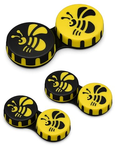 SPORTS WORLD VISION Saisonale Kontaktlinsenbehälter mit Bienen-Design, süßes Aufbewahrungs-Etui mit Schraubverschluss für unterwegs, L/R Outdoor-Linsenhalter, 3 Etuis im gleichen Stil