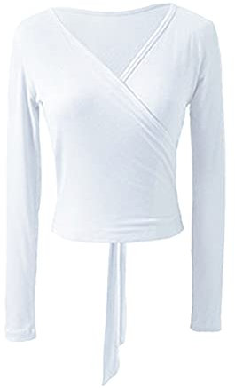iiniim Damen Bolero Langarm Jäckchen Ballett Wickeljacke Tops Ballettjacke Tanz Gymnastik Sport Oberteil Dancewear C Elfenbein S