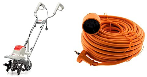 Ikra Motobineuse électrique IEM 800 S, Largeur de Travail 30cm, Profondeur 20cm, 800 W Gris/Rouge/Noir & Zenitech Prolongateur 16A HO5VV F 2X 1,5 2P sans Terre Orange 25m