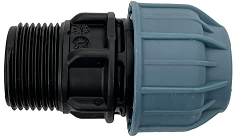Klemmverbinder Außengewinde 1 Zoll für Wasserleitung Trinkwasser Kupplung für PE-Rohr | Verbinder für Schläuche im Bewässerungssystem | Adapter Kunststoffkupplung für Wasserrohr 25 mm