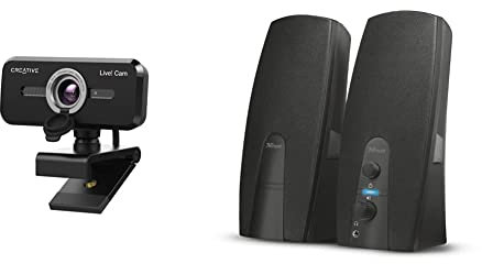 CREATIVE Live! Cam Sync 1080p V2 Full HD Webcam USB grandangolare con disattivazione automatica & Trust Almo Casse PC, Set di Altoparlanti 2.0 USB Stereo, 10 W, Jack AUX 3.5 mm