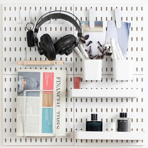 MULSAME Stecktafel-Kombinationsset, Wandmontage-Set mit 4 Stecktafeln und 14 Zubehörteilen, weiße Stecktafeln, Organizer für Wände, Bastelorganisation, Küchenorganizer, 55,9 x 55,9 cm