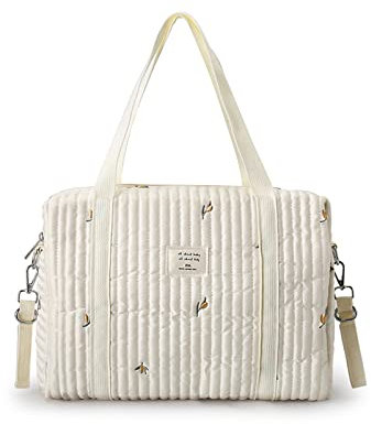 SONARIN Stickerei Baby Wickeltasche,Stilvolle Große Kapazität Baumwolle Reise Wickeltasche Tragetasche Henkeltaschen Tragbare Leichte Babytasche Mama Tasche mit Kinderwagen Haken(Olive)