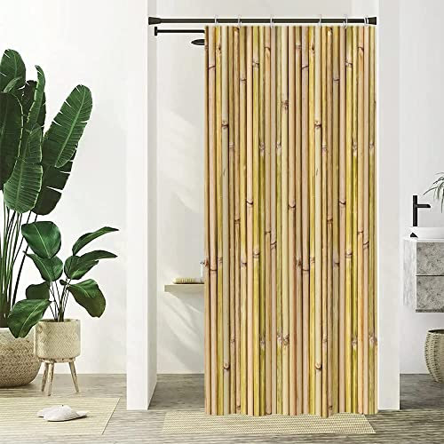 Uiiooazy Duschvorhang Bambus, Duschvorhang Holzoptik Schmal 90x180cm Anti Schimmel Bambus Motiv Vintage Klein Duschvorhänge Wasserdicht Polyester Stoff Waschbar Bad Vorhang mit 6 Haken für Badezimmer