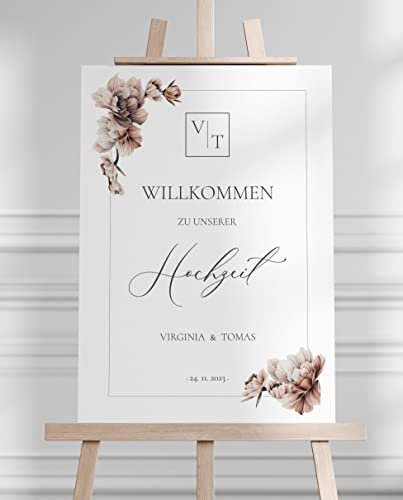 Manschin Laserdesign Willkommensschild Aluverbund personalisiert - Made in Germany - Welcome Willkommen Schild für Hochzeit (45x30cm)
