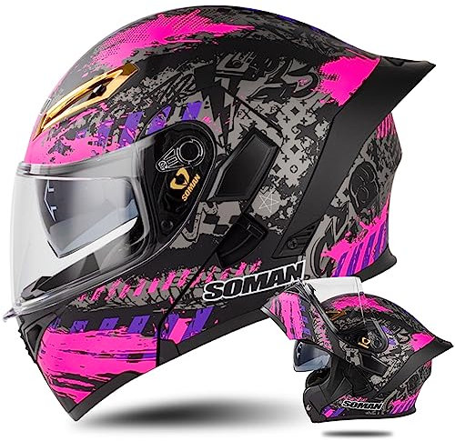 WYXAXNM Motorradhelm Modular Flip Up Front Motorradhelm, DOT/ECE Approved Klapphelm Herren mit Doppelvisier Motorrad Integralhelm für Scooter, Chopper, Skateboard Fahrrad (55~64cm),Purple-M
