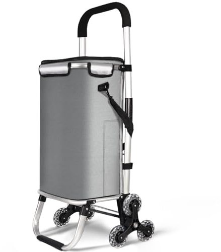 VOUNOT® Carrello Spesa Pieghevole in Alluminio, Carrello Portaspesa 6 Ruote con Borsa Termico, 58 L, Grigio