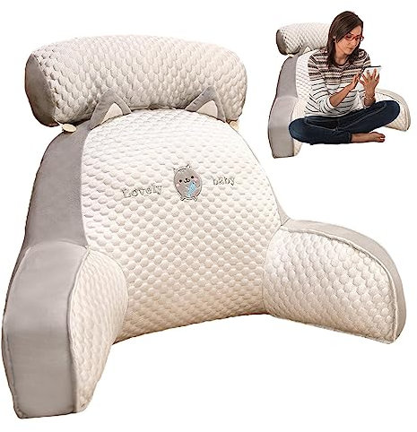 Aizuoni Rückenlehnen Zum Sitzen Im Bett,Lesekissen Fürs Bett - Rückenkissen Lesekissen Fü Bett,Rückenkissen Mit Abnehmbarer Nackenstütze Und Armlehnen Zum Sitzen Im Bett, Lesen, Fernsehen, Spielen