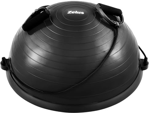 ZELUS 58CM Pelota de Equilibrio Inflable con 1 Bomba de Pie Media Pelota Equilibrio con 2 Bandas de Fitness Pelota de Pilates para Ejercicios de Entrenamiento