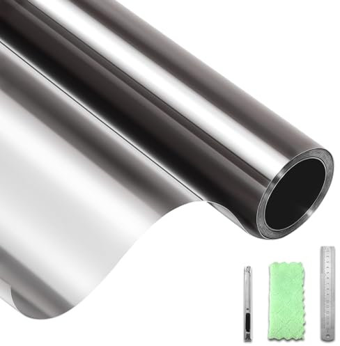 DIFIT Film Fenêtre Anti-Regard Film Miroir pour Fenêtre sans Tain Films Occultant Fenêtre Anti UV Protection Solaire Anti Chaleur Films Électrostatique Vitre Maisons, Bureaux（Gris-Argent，44.3x200cm）