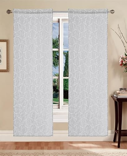 Tata Home Coppia Tende a Vetro per Finestra Semitrasparenti Cucina Tendine Bagno Ricamate per Interno Misura 70x240 cm Colore Grigio MOD. Ginella B1