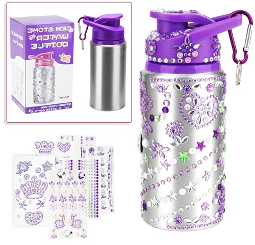 Cutiland DIY Trinkflasche für Mädchen - Geschenk für Ostern, Schulanfang, Geburtstag - Basteln 8-12 Jahre - Mit Glitzer Diamant Aufklebern (Lila Version)