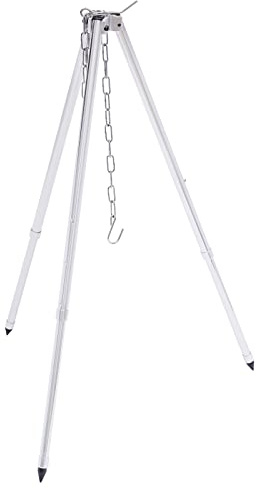 Outdoor Camping BBQ Dreibein Für Feuerschale, Klapp Lagerfeuer Picknick Halterung, Tragbarer Schwenkgrill Zubehör mit Kette und Haken für Camping Topf, Glühweinkessel, Kochkessel zum Aufhängen