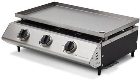 COOKING BOX - Piastra a gas Cadix 3 fuochi - Superficie di cottura 62 x 37,5 cm - Piastra in acciaio inox - 3 bruciatori - Cassetto per grasso - Fino a 8 persone - 9,45 kW