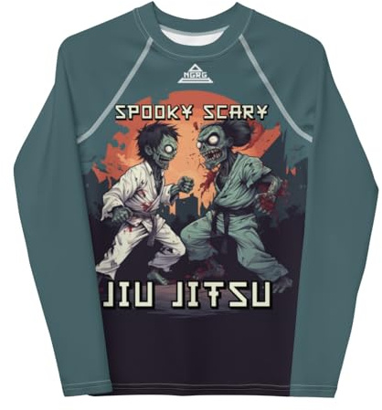 Youth Boys No Gi Jiu Jitsu Rash Guard - Spooky Scary - BJJ, Wrestling White
