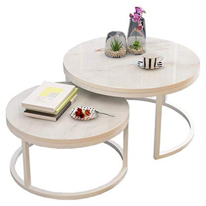 MPFYRCOJ Satztische, 2er-Set für Wohnzimmer, Tischplatte aus gehärtetem Glas, weißer Metallrahmen, Säulentische für die Küche, Beistelltische für Schlafzimmer, klein