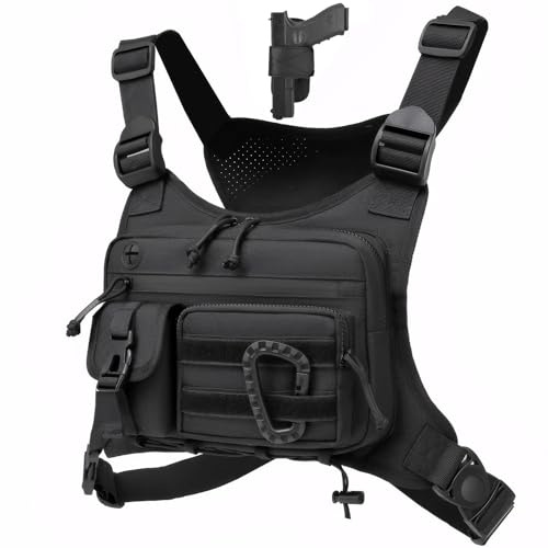 FTCYCRU Outdoor Sports Chest Bag for Men and Women, Lightweight Waterproof Running Bag, Adjustable Anti-Theft EDC Travel Chest Rig for Running, Hiking, Cycling, Workouts(Style2Black)