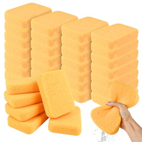 Worldity 24 Pcs Large Cleaning Sponge, 7.5 x 5.5 x 1.9 Inch Grout Sponge, Yellow Car Wash Sponge, Multipurpose Large Sponges for Cleaning Kitchen, Window, Car, Bicycle