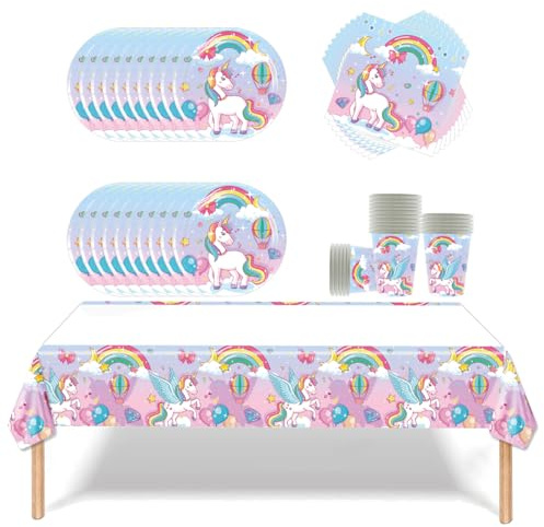 Fuwraixis 61 pièces de vaisselle pour fête de licorne, vaisselle pour fête d'anniversaire d'enfants,Serviette de table Assiette en papier Couverts, pour 20 personnes