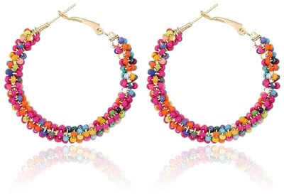 KGDUYC 2er-Pack Bunte Perlenohrringe in böhmischer Farbe, Damenmode-Perlenohrringe, böhmische Ohrringe, runde Ohrringe aus Harz, bunte Creolen, Tropfenohrringe, Ohrstecker für Mädchen