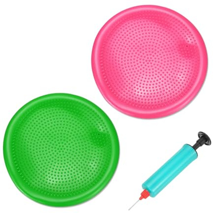 PATIKIL 2Pz Cuscino Gonfiabile Equilibrio 13.2, Disco Flessibile Equilibrio con Pompa Manuale per Esercizi Stabilità Core Rafforzamento Fisico Miglioramento Postura Fitness, Rosa/Verde