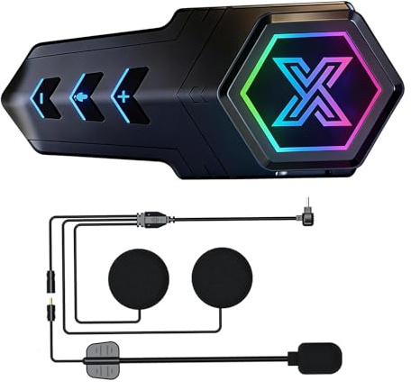 OBEST Auricolare Casco Moto Bluetooth, Sistema di Comunicazione Bluetooth 5.3, Cuffie Doppia Riduzione del Rumore, Luci Colorate, Altoparlante ad Alta Risoluzione con Tutti i Caschi