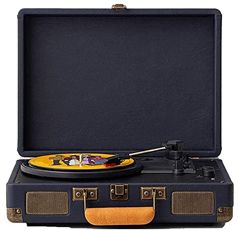 ASerZenith Tocadiscos de Maleta Vintage con Bluetooth, Tocadiscos de fonógrafo clásico, Reproductor de Discos de Vinilo con transmisión por Correa de 3 velocidades, Compatible con c