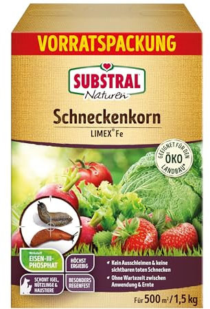 Substral Naturen Schneckenkorn Limex Fe, 1,5kg für 500qm - wetterfestes Granulat gegen Schadschnecken an Gemüse & Obstkulturen, 14 Tage-Wirkung