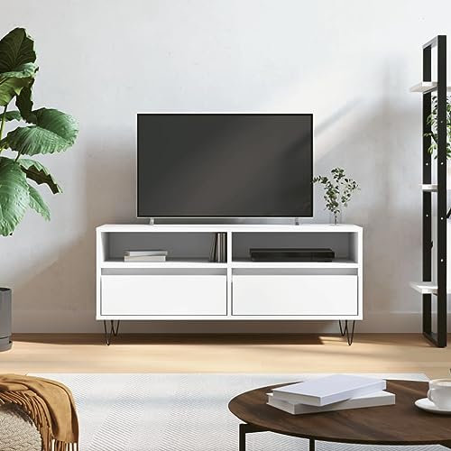 CINDERFUL TV-Schrank Weiß 100x34,5x44,5 cm Holzwerkstoff,Praktischer weißer TVSchrank mit Stauraum für Wohnund Schlafzimmer TV-Möbel, TV-Bänke