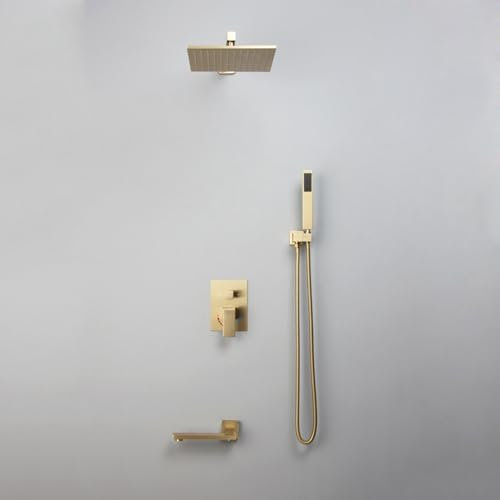 Set Doccia Incasso con Soffione Doccia Quadrato 10'' Rubinetto Doccia da Muro 3 Modalità,Oro Spazzolato