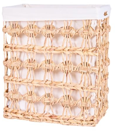 Laundry Basket Water Hyacinth with Removable Cotton Lining Hand Woven Wash Basket Hallway Bedroom Bathroom Linen Bin Sustainably Sourced Home Storage Accessory (Large)