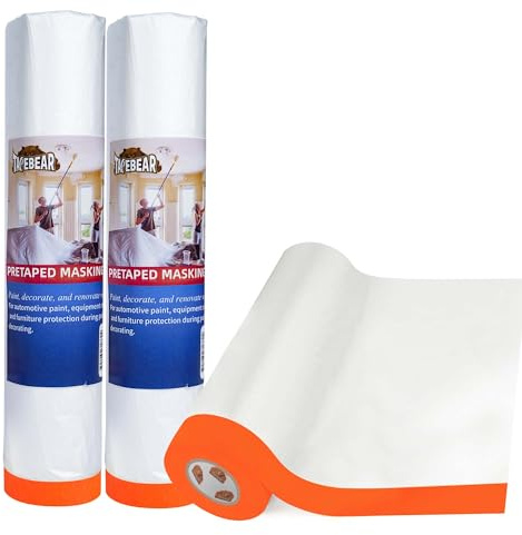 TAPEBEAR Film protecteur peinture 2700mm x 17m - 3 Rouleaux - Bâche de masquage pour grandes surfaces - Adhésif pré-collé - Pour automobiles, meubles, appareils ménagers