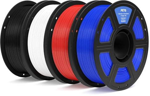 ELEGOO PETG Filamento 1,75 mm Nero/Bianco/Rosso/Blu 4KG, Filamento per Stampante 3D Precisione Dimensionale +/- 0,02 mm, Bobina da 1kg Compatibile con la Maggior Parte delle Stampanti 3D FDM