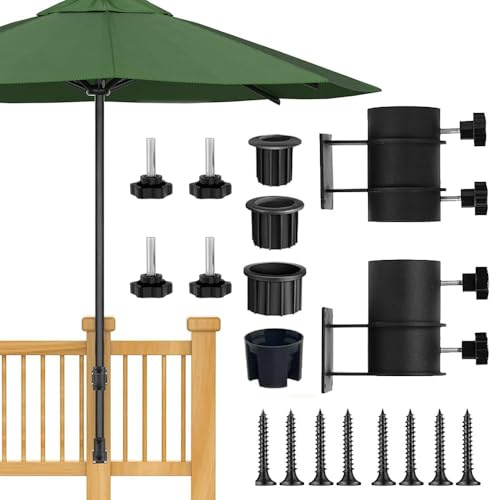 Niciksty Support de Parasol Robuste avec Housses en Plastique, Adapté à Un Diamètre de Mât de Parasol de 50 mm, pour Balustrade de Terrasse, Balcon, Cour Extérieure, Clôtures