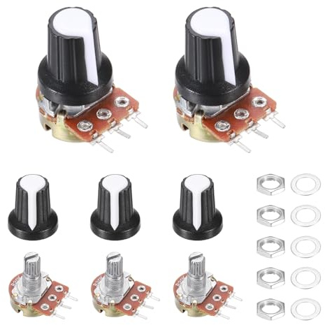 sourcing map 5Pcs WH-148 Potentiometer 3Pins B20K Ohm Linear Taper Rotary Potentiometer XH2.54 Variable Resistor Potentiometers with 5 Plastic Knobs for Audio Equipment, DIY Electronics