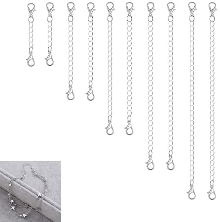 10 Stück Kettenverlängerung, Armband Verlängerung, Verlängerungskette Silber, Halskettenverlängerungen, für Halsketten, Armbänder Und Schmuckherstellung(Silber)