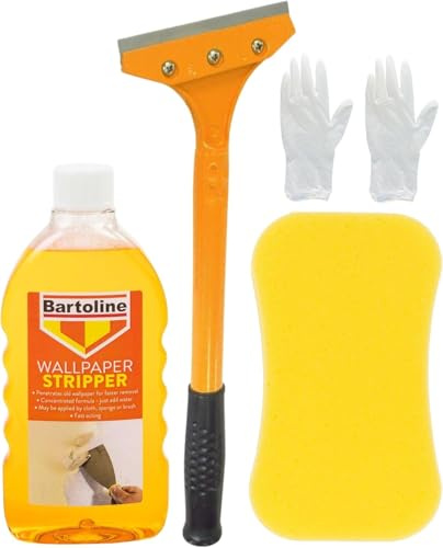 Kit de décapage de papier peint – Comprend un décapant pour papier peint, un dissolvant de papier peint robuste, une grande éponge et une paire de gants – Convient pour tous les types de retrait de