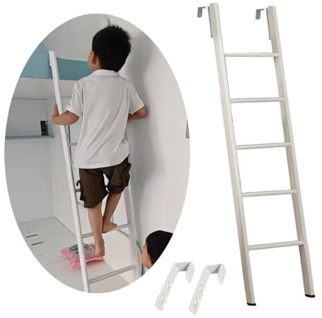 Robusta scala per letto a castello in metallo, scala corta da 160 cm, con 2 ganci per un facile accesso ai letti a soppalco, ideale per dormitorio e uso domestico, design sicuro e durevole