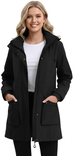 chiguomaoyi Chaqueta Impermeable Mujer Chaquetas Entretiempo Soft shell largas Abrigo Exteriores Capucha Cortavientos (Negro,XL)