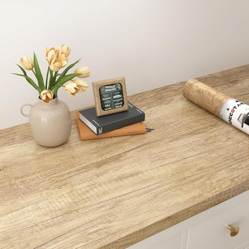 Decotalk Papel Pintado Autoadhesivo Madera Marrón Claro 40X500cm Vinilo Adhesivo Muebles Cocina Papel Adhesivo para Muebles Vinilo Encimera Cocina Autoadhesivo Lmina Decorativa para Pared Puertas