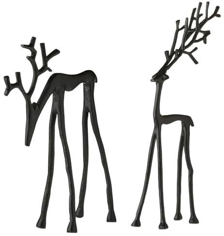 Christmas Decorations - Black Imitation Metal Reindeer Statues, Modern Black Finish Christmas Reindeer Figurines, Elegant Indoor Holiday Decor, Centerpiece Table Decoration for Living Room Bedroom