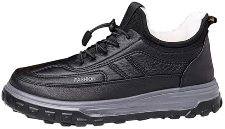 Generisch Winter Shoes Men's Waterproof Faux Leather Winter Boots Lined Boots Comfortable Ankle Boots Non-Slip Outdoor Shoes Soft Sole Short Shaft Lightweight Boots Lace-Up Shoes Thermal Boots, black