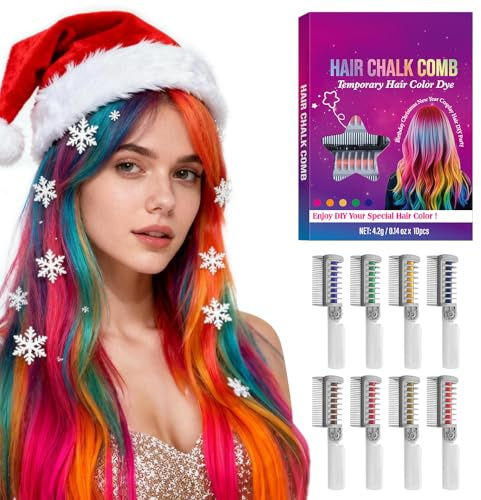 Festive Fun Hair Chalk Combs,Haarkreide für Mädchen, 8 Farben Haarkreide, Kinder Haarfarbe Auswaschbar, Faschingsschminke Kinder, Haarschmuck Karneval (1PCS)