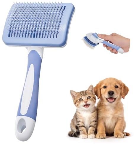 Diboniur Brosse Chat Chien Autonettoyante, Brosse Pour Poils Longs et Court, Outil pour chiens/chats/lapins, Eliminer Efficacement des Tomentose Sous-poil Tangles, Chat Accessoire (Bleu)
